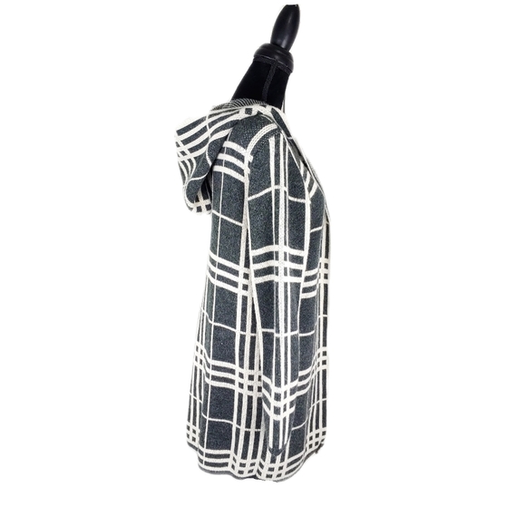 Heathmoor Womens Gray & Cream Glen Plaid Hooded Open Long Cardigan Coat Size S - Picture 7 of 10